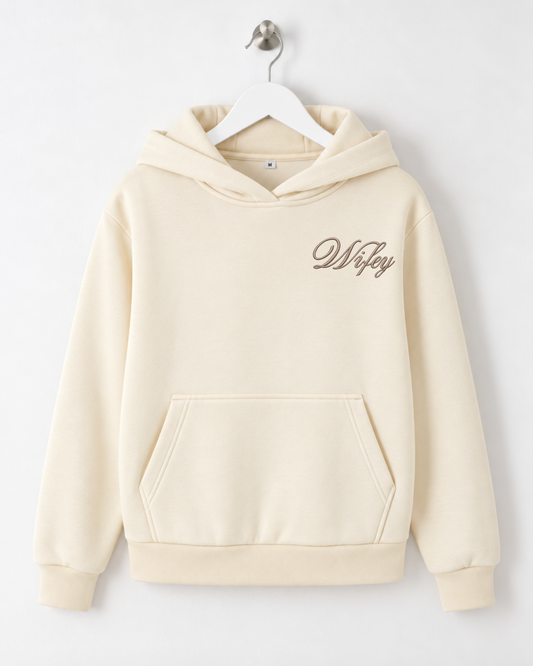 Wifey Embroidered Hoodie - Ivory