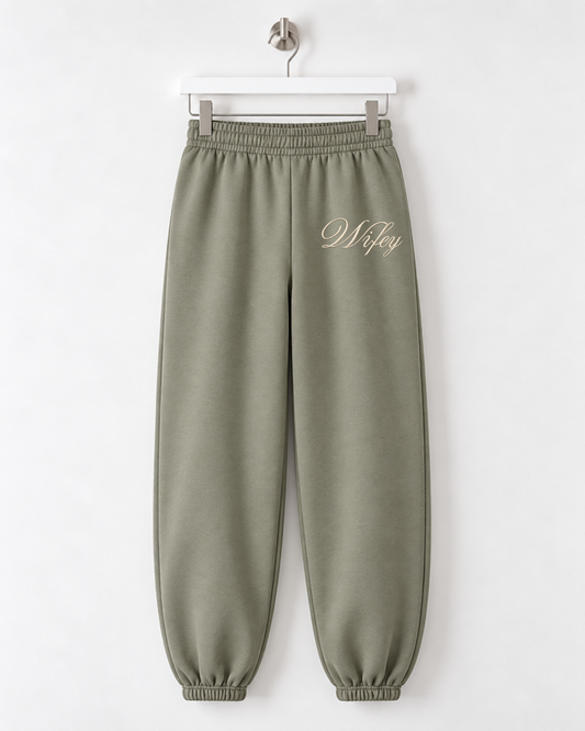 Wifey Embroidered Joggers - Olive