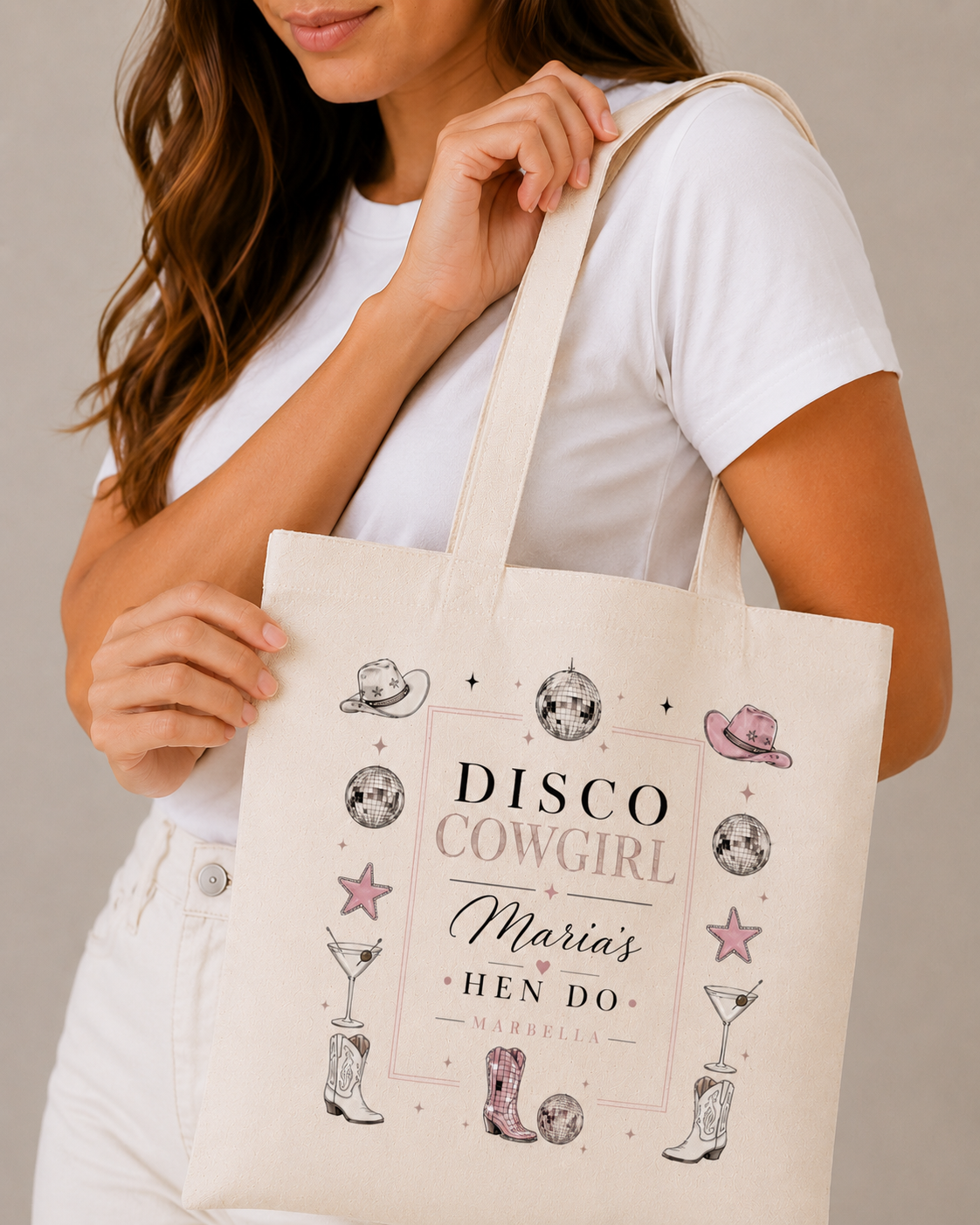 Personalised Hen Do Tote Bag -Disco Cowgirl