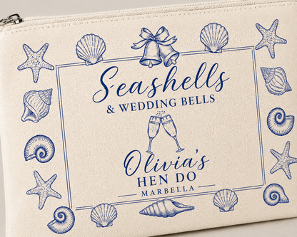 Personalised Hen Party Clutch Bag- Seashells and Wedding Bells