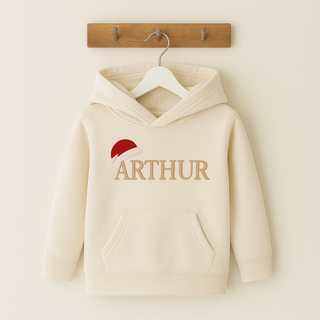 Santa Hat Name Hoodie - Embroidered