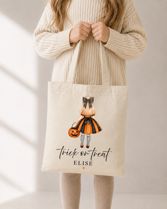 Personalised Children's Halloween / Trick or Treat Tote Bag / Little Girl Halloween Bag / little Boy Halloween Bag
