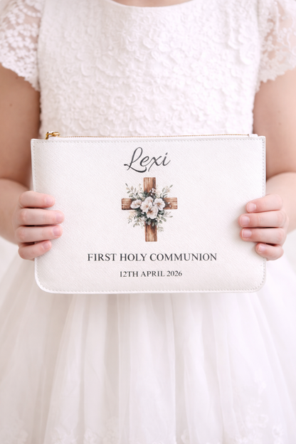Personalised Holy Communion Leather Clutch Bag