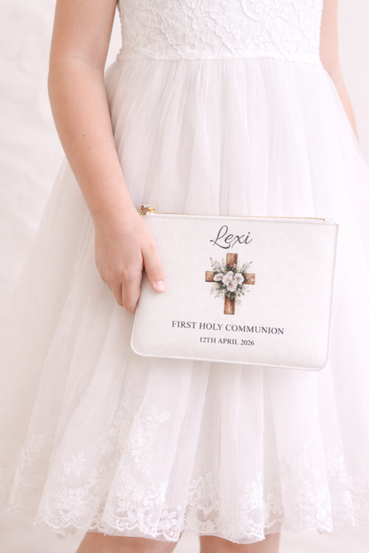 Personalised Holy Communion Leather Clutch Bag