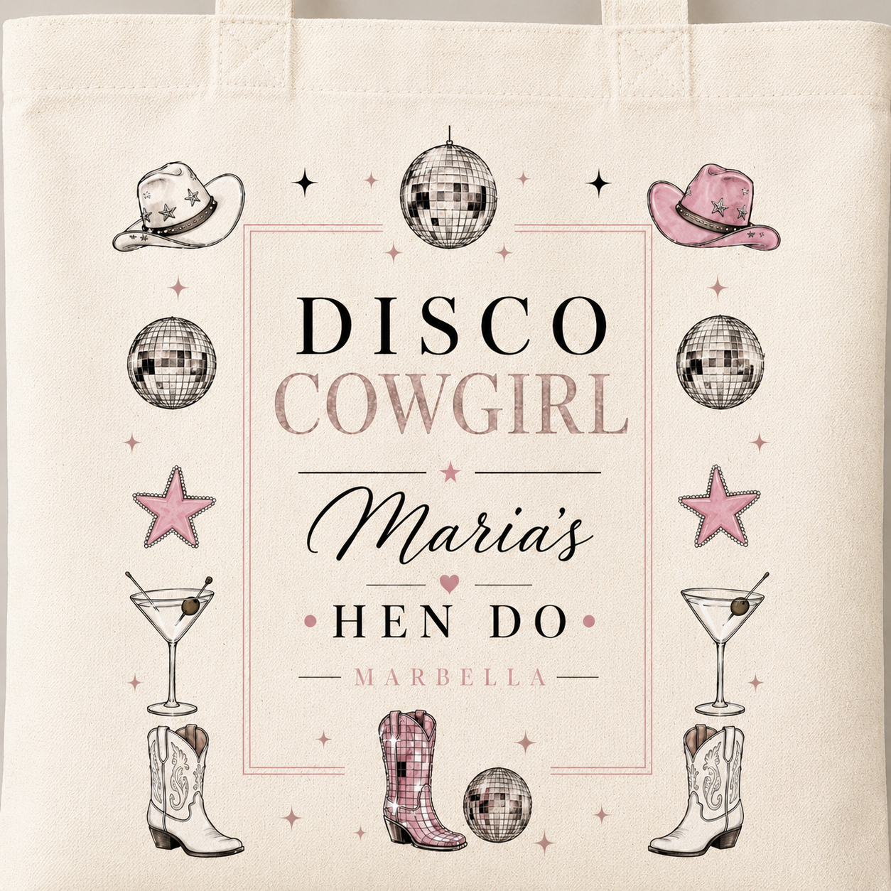 Personalised Hen Do Tote Bag -Disco Cowgirl