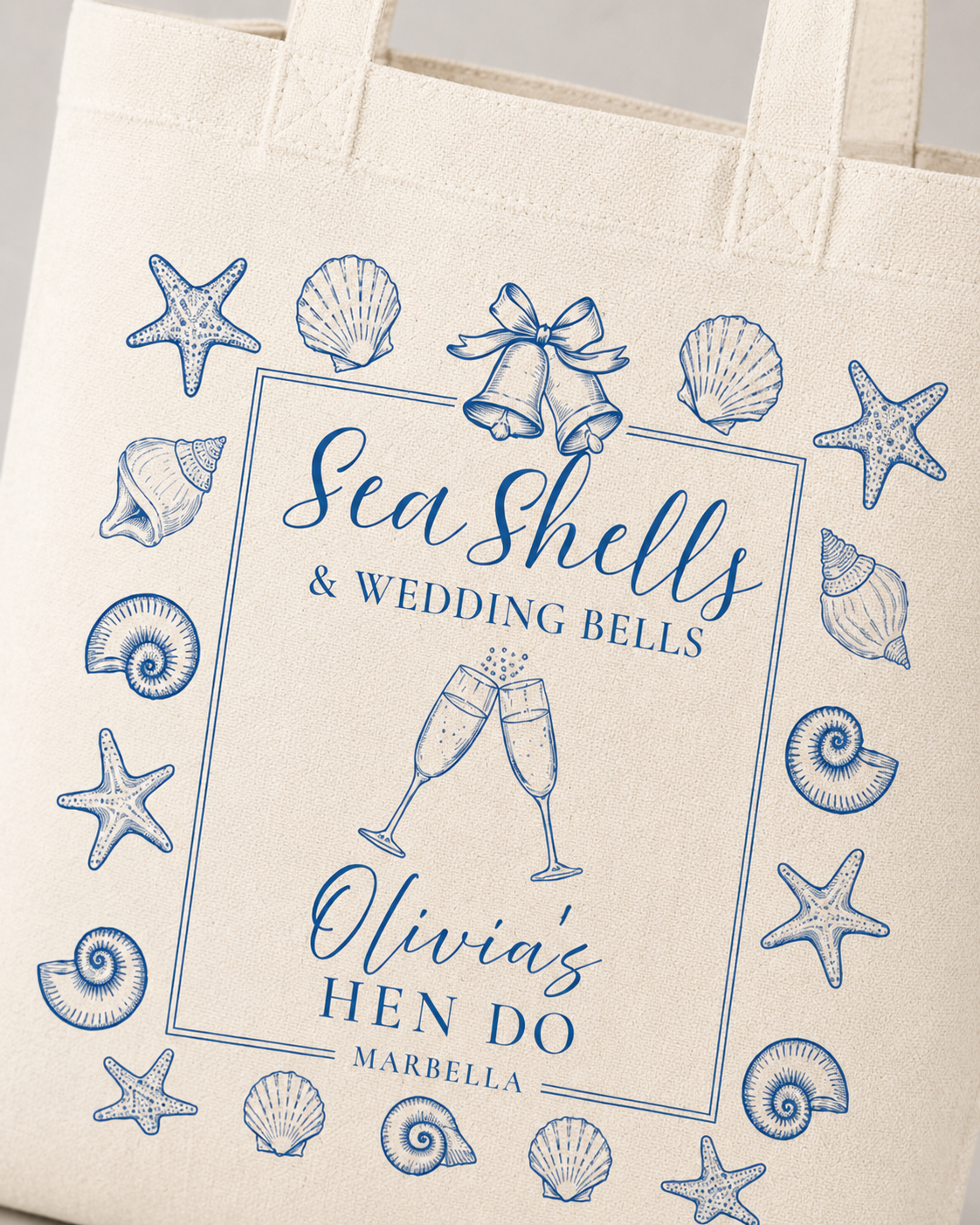 Personalised Hen Do Tote Bag -Seashells & Wedding Bells