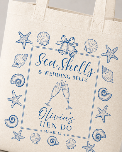 Personalised Hen Do Tote Bag -Seashells & Wedding Bells