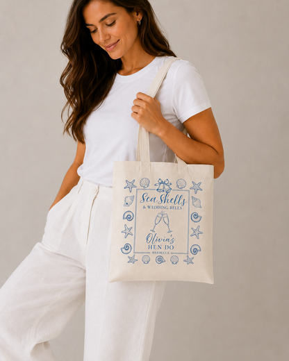 Personalised Hen Do Tote Bag -Seashells & Wedding Bells
