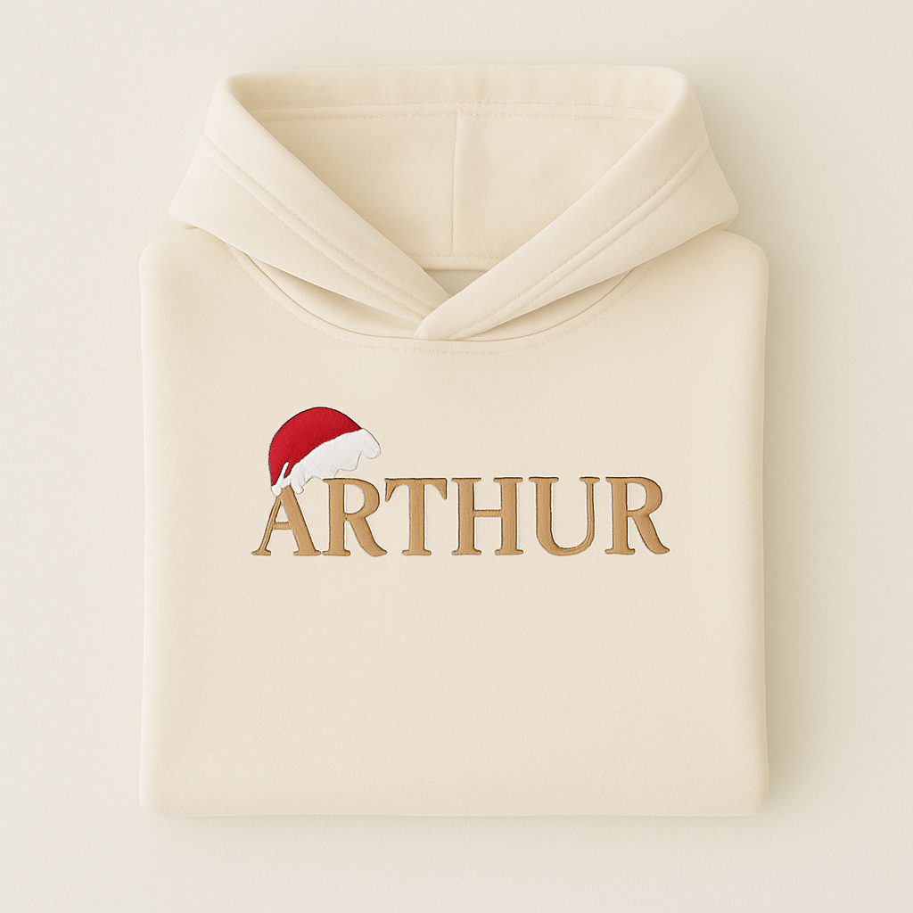 Santa Hat Name Hoodie - Embroidered