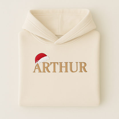Santa Hat Name Hoodie - Embroidered