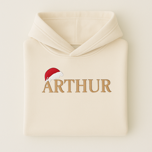 Santa Hat Name Hoodie - Embroidered