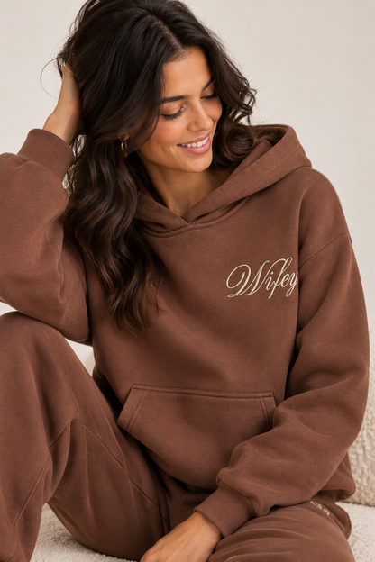 Wifey Embroidered Hoodie - Chocolate