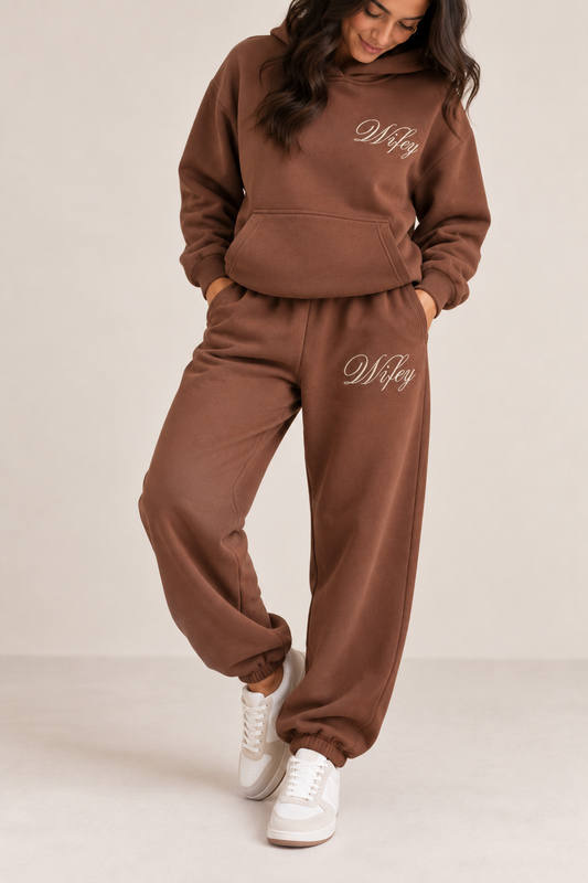 Wifey Embroidered Joggers - Chocolate