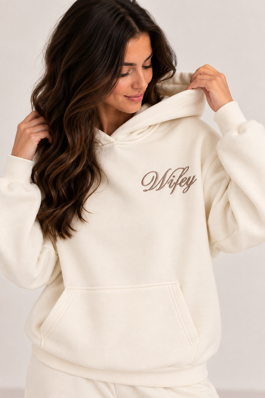 Wifey Embroidered Hoodie - Ivory