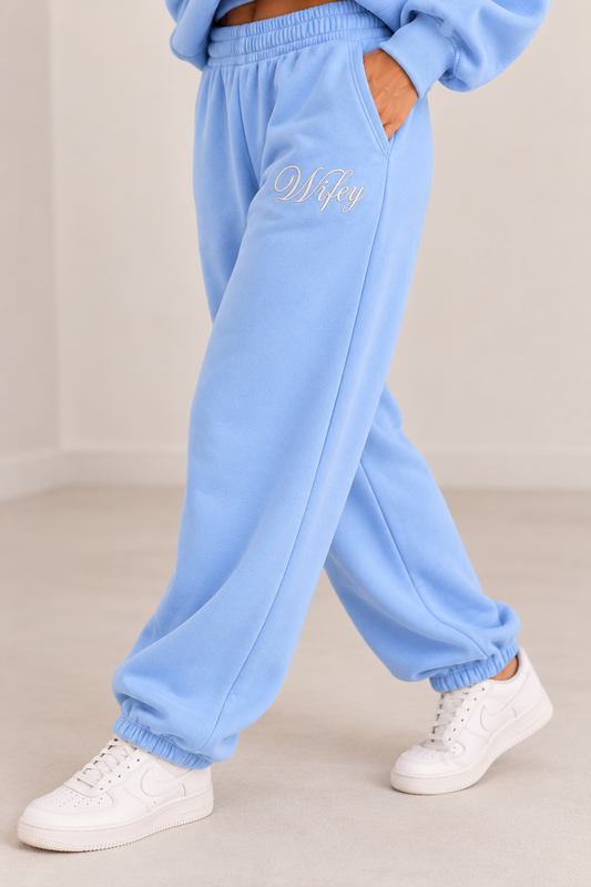 Wifey Embroidered Joggers - Baby Blue