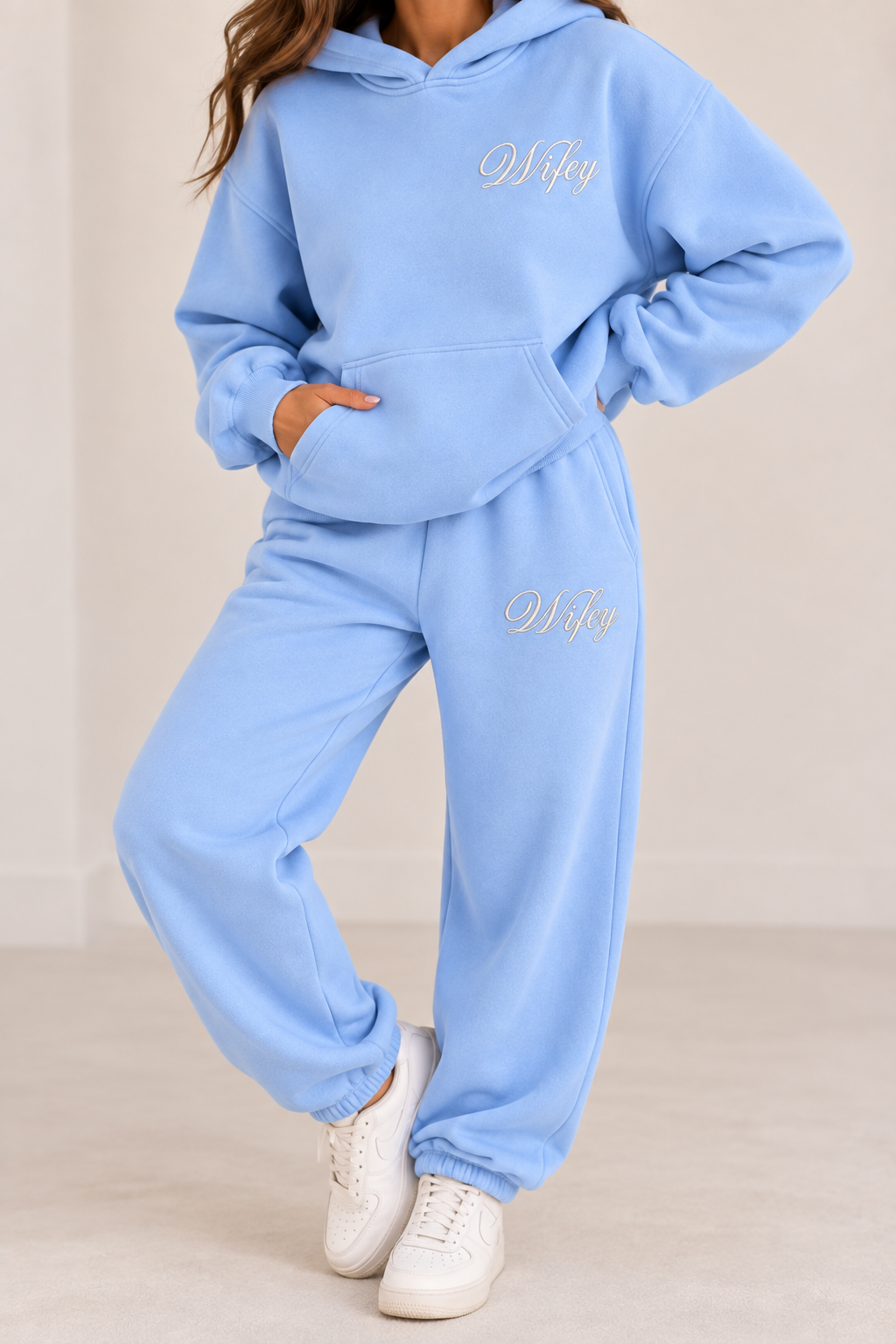 Wifey Embroidered Hoodie - Baby Blue
