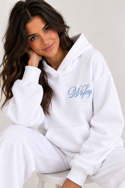 Wifey Embroidered Hoodie - White