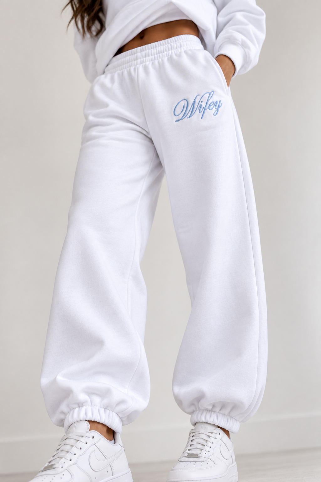 Wifey Embroidered Joggers - White
