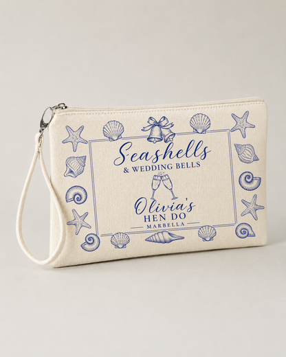 Personalised Hen Party Clutch Bag- Seashells and Wedding Bells