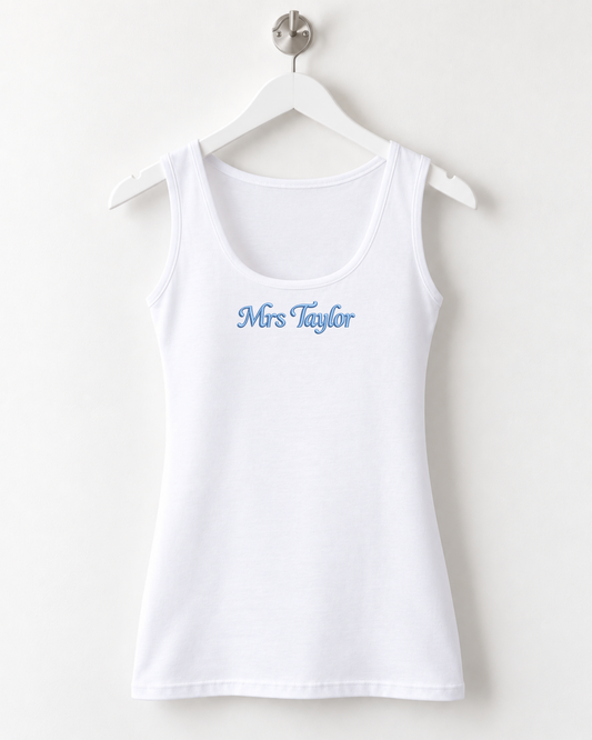 Personalised Embroidered Bridal Vest Top, Custom Bride Tank Top