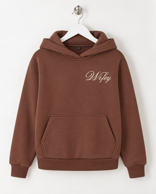 Wifey Embroidered Hoodie - Chocolate