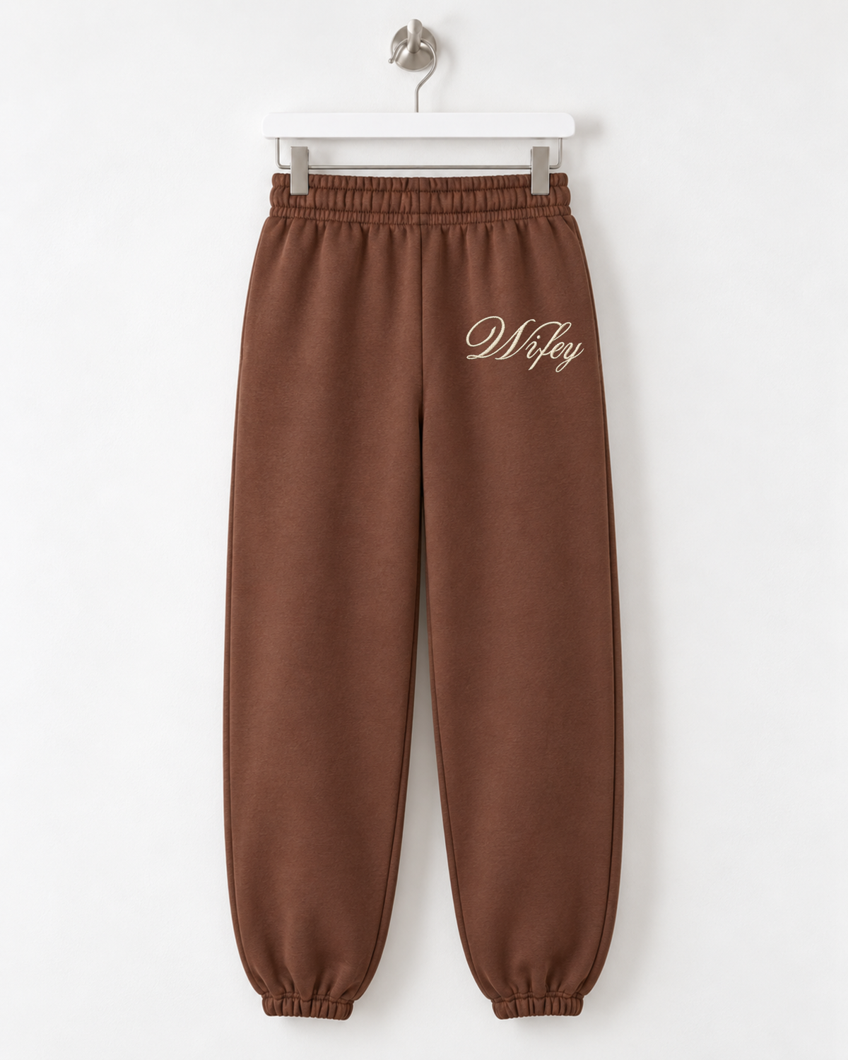 Wifey Embroidered Joggers - Chocolate