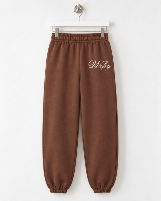 Wifey Embroidered Joggers - Chocolate