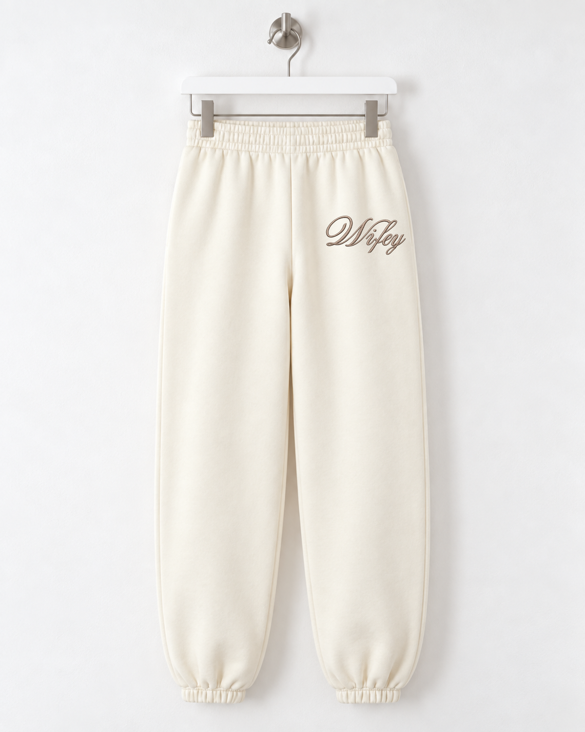 Wifey Embroidered Joggers - Ivory