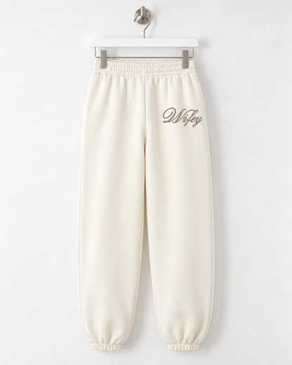 Wifey Embroidered Joggers - Ivory