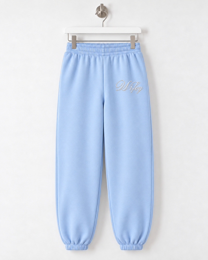 Wifey Embroidered Joggers - Baby Blue