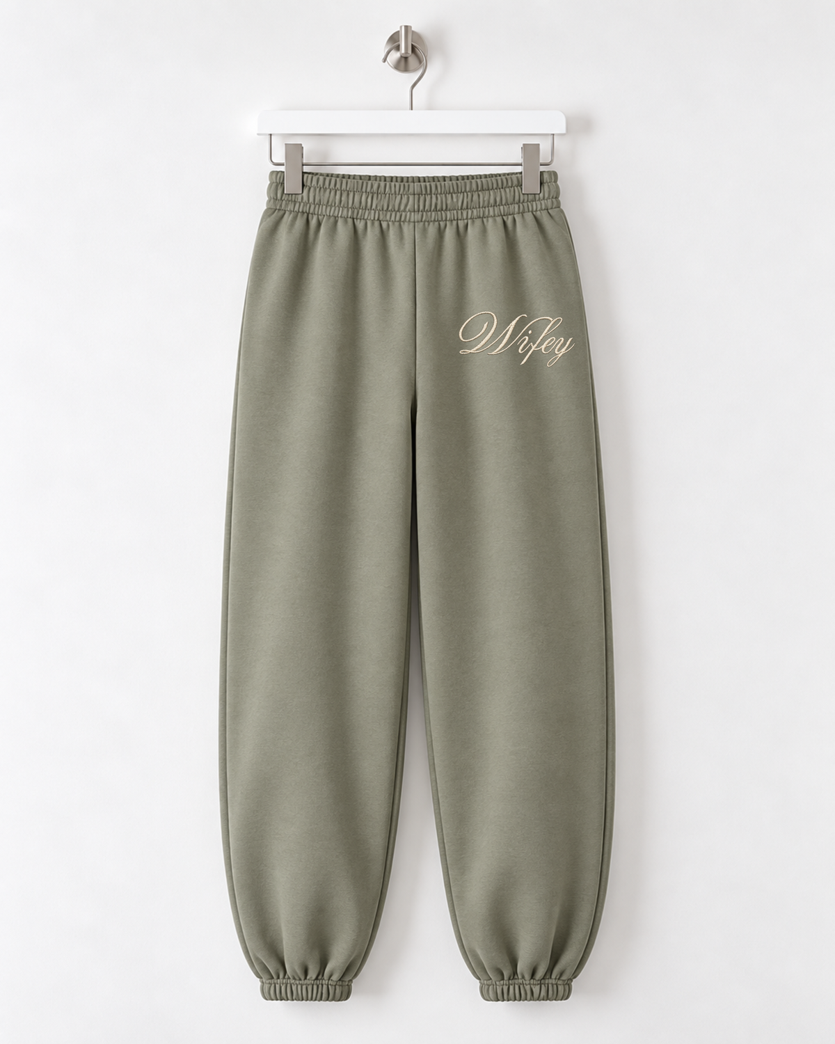 Wifey Embroidered Joggers - Olive