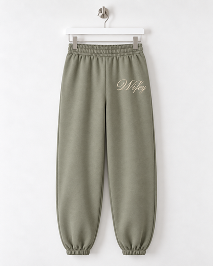 Wifey Embroidered Joggers - Olive