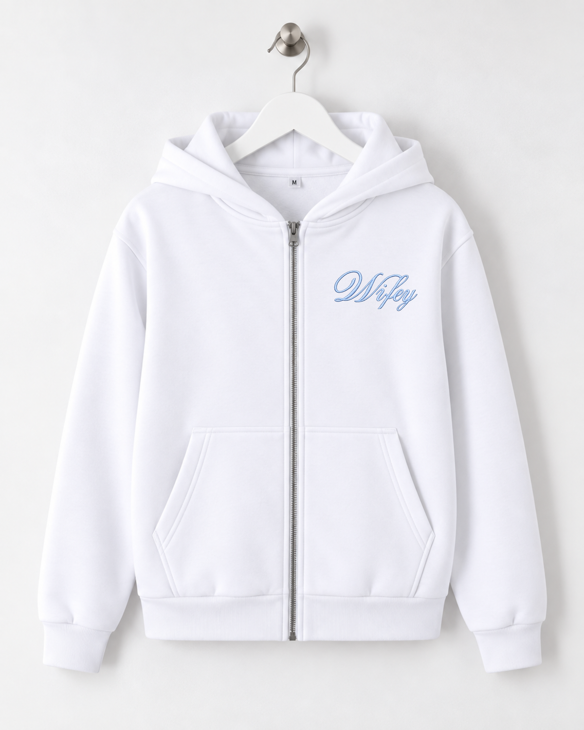 Wifey Embroidered Zip Hoodie - White