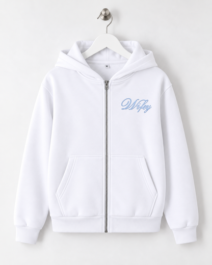 Wifey Embroidered Zip Hoodie - White