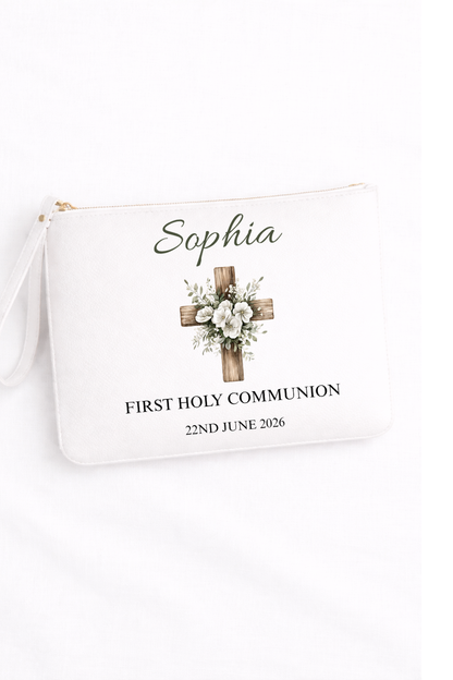 Personalised Holy Communion Leather Clutch Bag