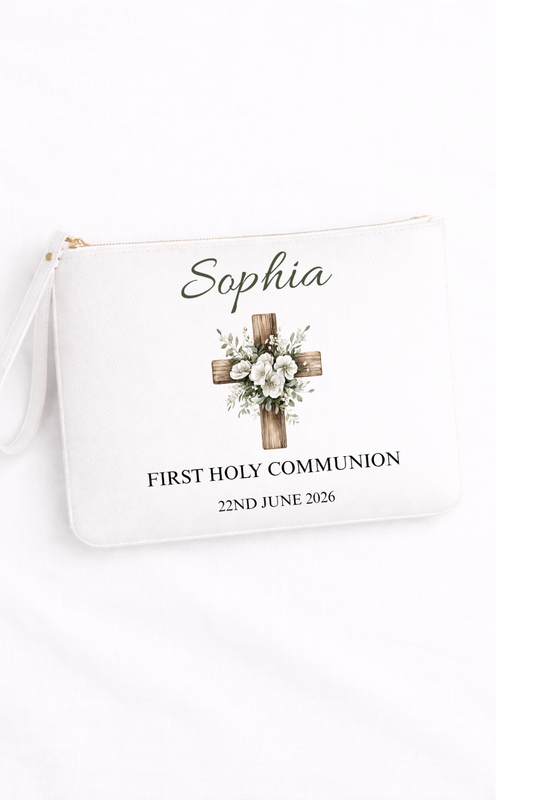 Personalised Holy Communion Leather Clutch Bag
