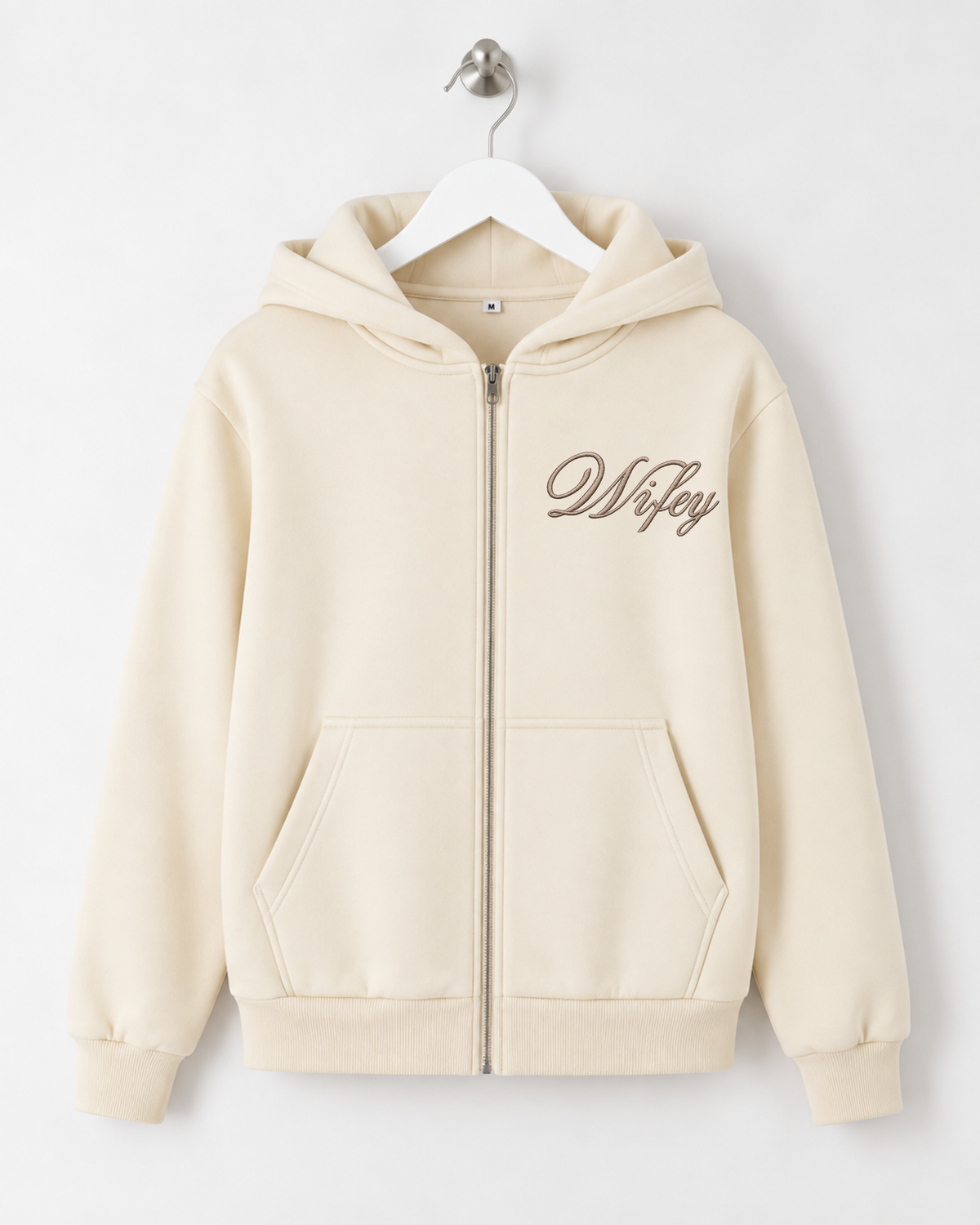 Wifey Embroidered Zip Hoodie - Ivory