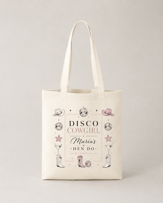 Personalised Hen Do Tote Bag -Disco Cowgirl