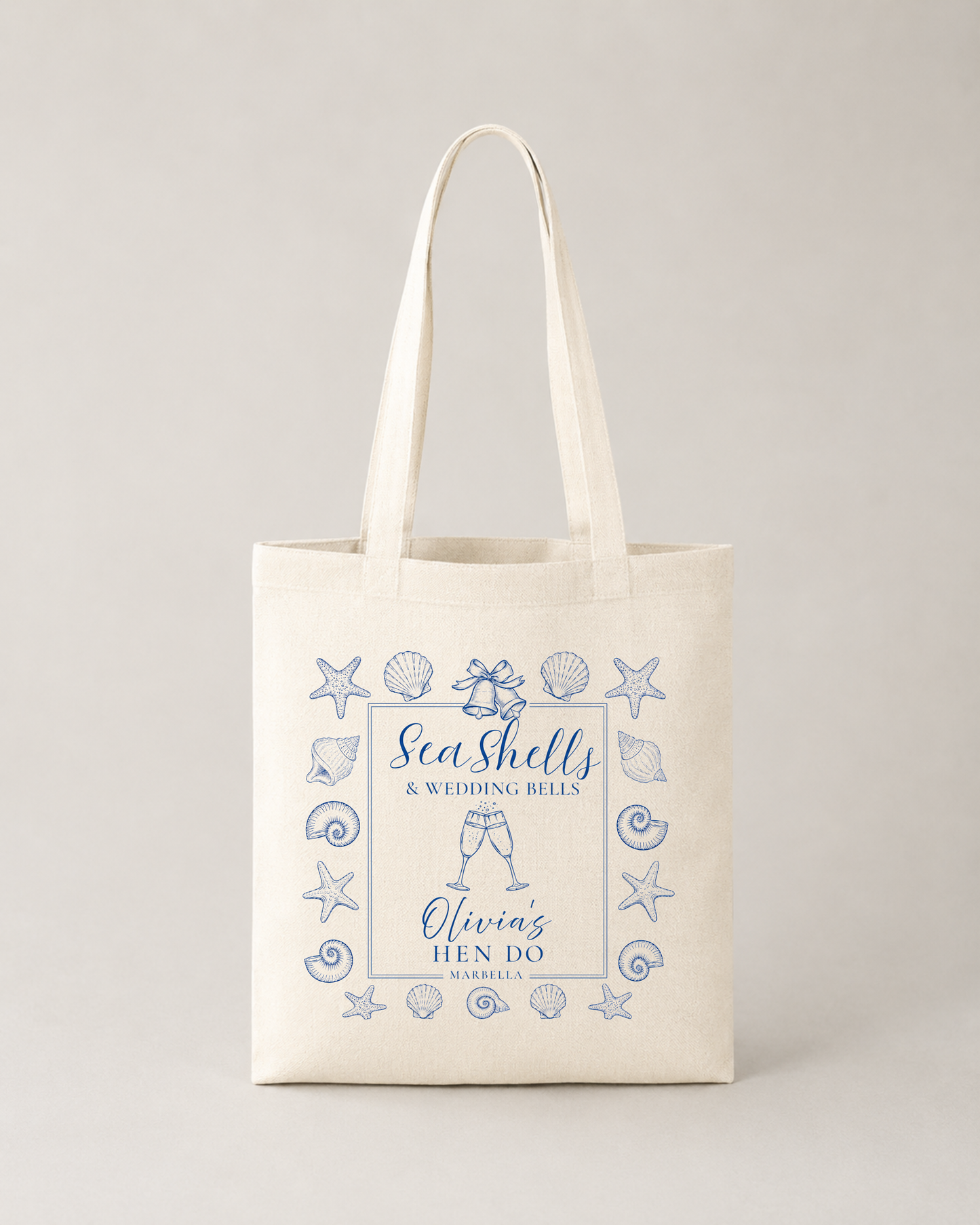 Personalised Hen Do Tote Bag -Seashells & Wedding Bells