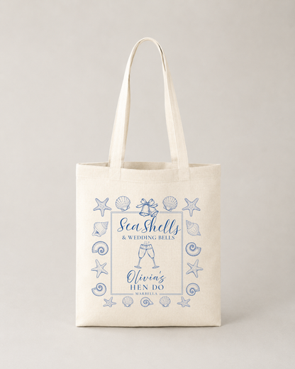 Personalised Hen Do Tote Bag -Seashells & Wedding Bells